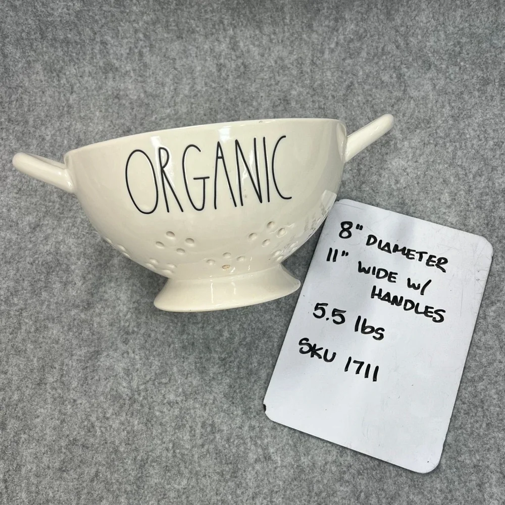 Rae Dunn ORGANIC‎ Ceramic Colander Strainer Footed Bowl Cream Magenta Artisan